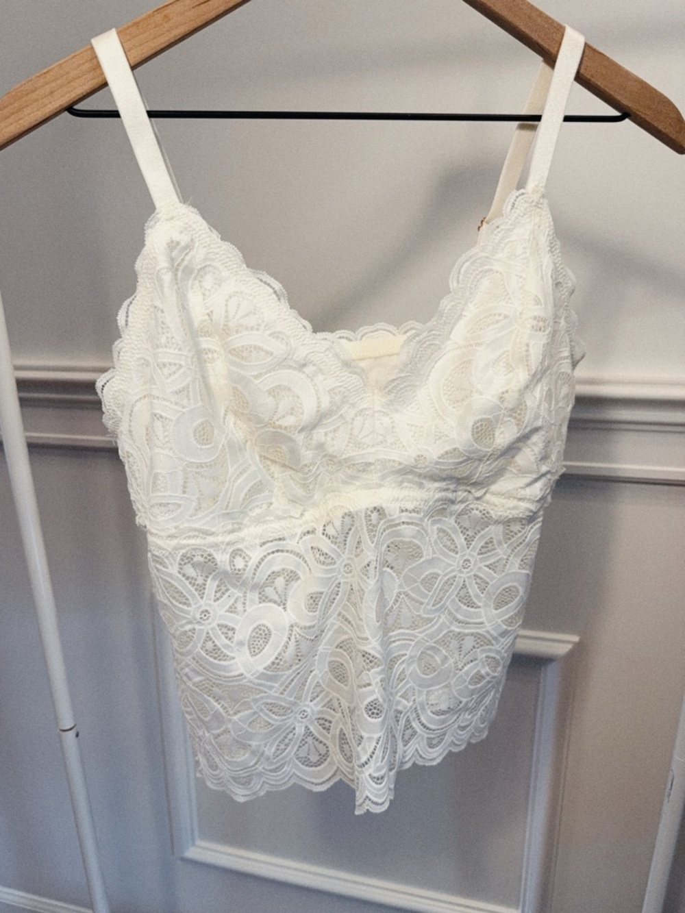 Aerie Lace Bralette White Longline Floral Lace Brami NWT Size XL